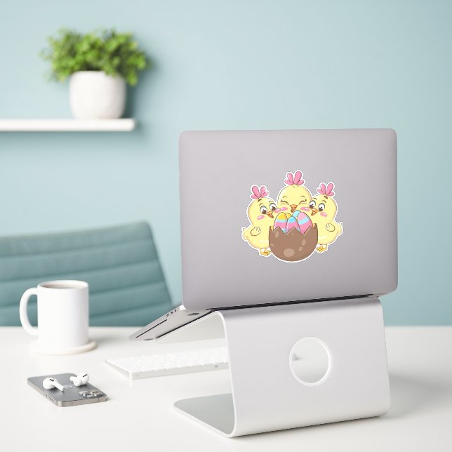 Cute Easter Chickens with Egg (Laptop On Desk)