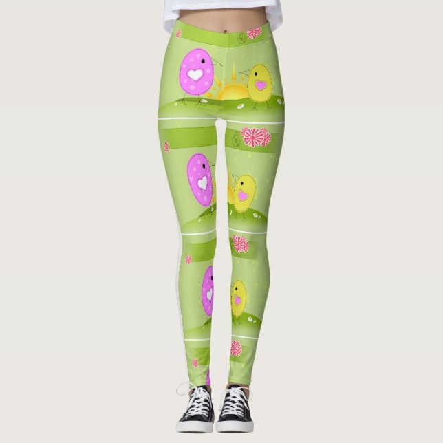 Cute Easter Chicks at Sunrise Leggings (Front)