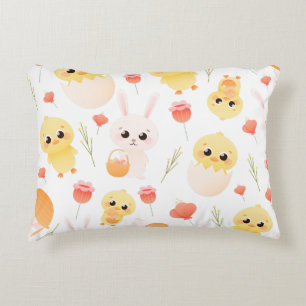 Cute Easter Chicks & Bunnies Seamless Pattern  Accent Pillow