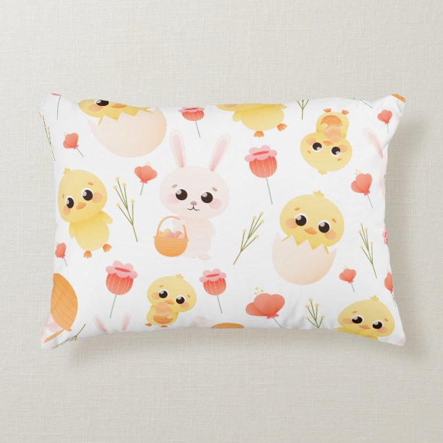 Cute Easter Chicks & Bunnies Seamless Pattern  Accent Pillow (Front)