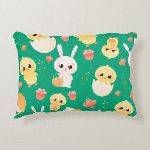 Cute Easter Chicks & Bunnies Seamless Pattern Accent Pillow