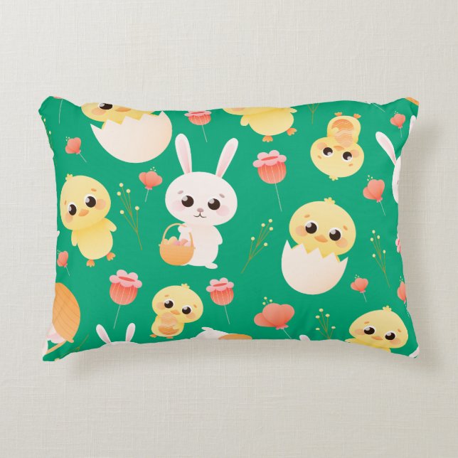 Cute Easter Chicks & Bunnies Seamless Pattern  Accent Pillow (Front)