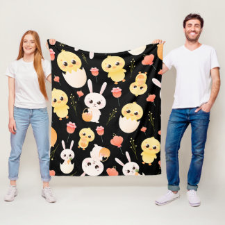 Cute Easter Chicks & Bunnies Seamless Pattern Fleece Blanket