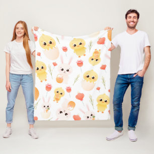 Cute Easter Chicks & Bunnies Seamless Pattern Fleece Blanket