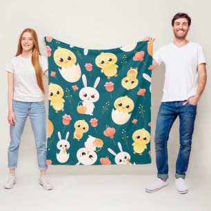 Cute Easter Chicks & Bunnies Seamless Pattern  Fleece Blanket