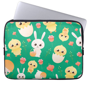 Cute Easter Chicks & Bunnies Seamless Pattern  Laptop Sleeve