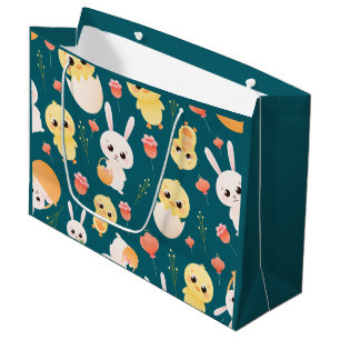 Cute Easter Chicks & Bunnies Seamless Pattern Large Gift Bag