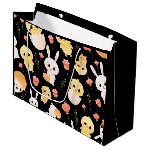 Cute Easter Chicks & Bunnies Seamless Pattern  Large Gift Bag