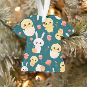 Cute Easter Chicks & Bunnies Seamless Pattern  Ornament