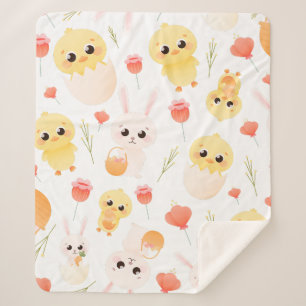 Cute Easter Chicks & Bunnies Seamless Pattern Sherpa Blanket