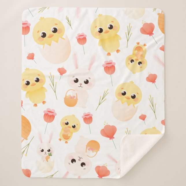 Cute Easter Chicks & Bunnies Seamless Pattern  Sherpa Blanket (Front)
