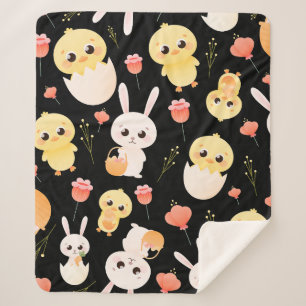 Cute Easter Chicks & Bunnies Seamless Pattern Sherpa Blanket