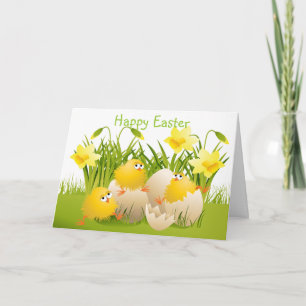 Cute Easter Chicks & Daffodils Holiday Card