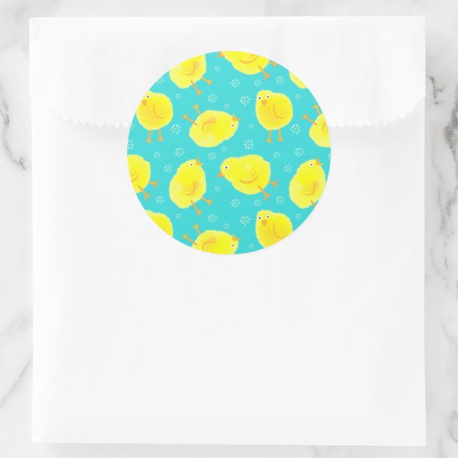 Cute Easter Chicks Pattern Classic Round Sticker (Bag)