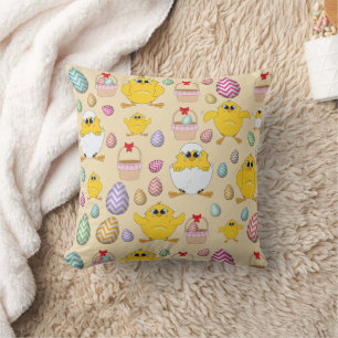 Cute Easter Chicks Pattern Throw Pillow