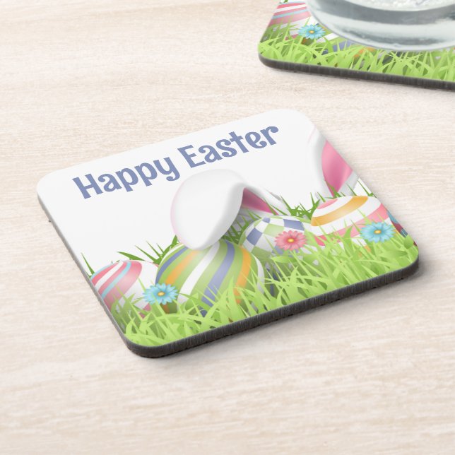 Cute EASTER Coloured Eggs Rabbit Ears Coaster (Left Side)