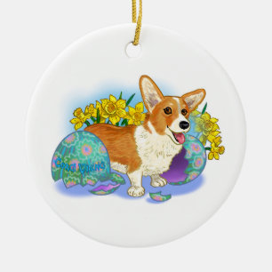 Cute Easter Corgi Ceramic Ornament