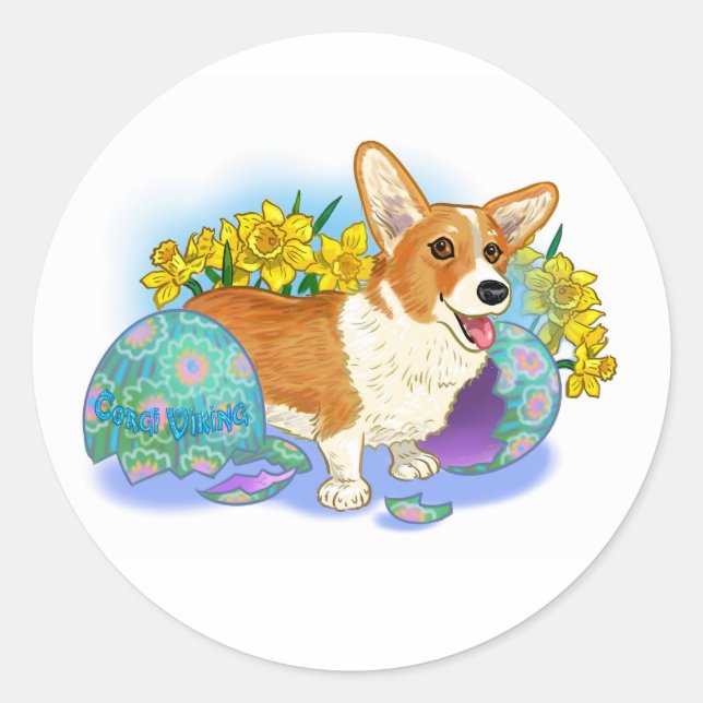 Cute Easter Corgi Classic Round Sticker (Front)