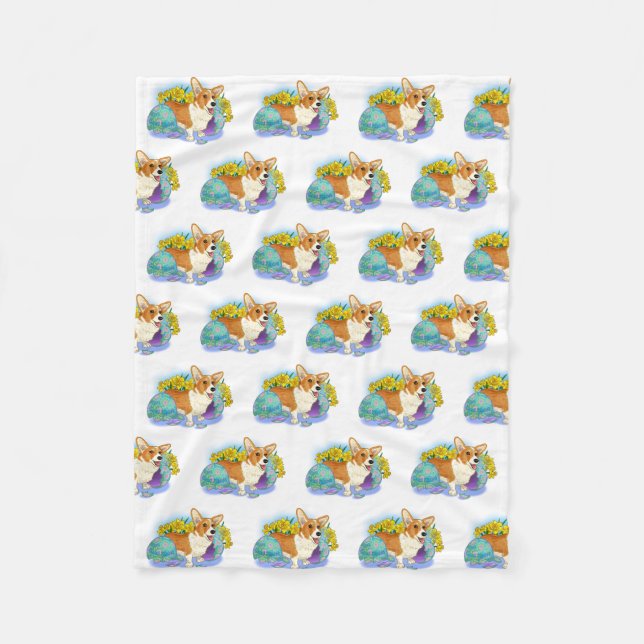 Cute Easter Corgi Fleece Blanket (Front)