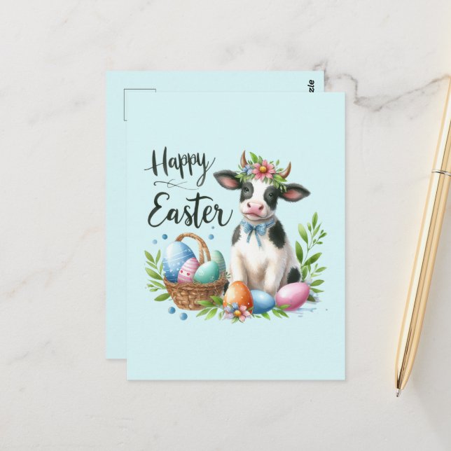 Cute Easter cow add text Postcard (Front/Back In Situ)