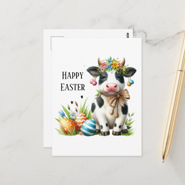 Cute Easter cow add text  Postcard (Front/Back In Situ)