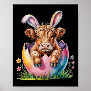 Cute Easter Cow Spring Egg Cows Lover Bunny Ears Poster