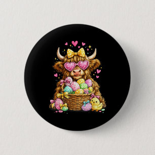 Cute Easter Cow With Eggs Bunny Farm 2 Inch Round Button