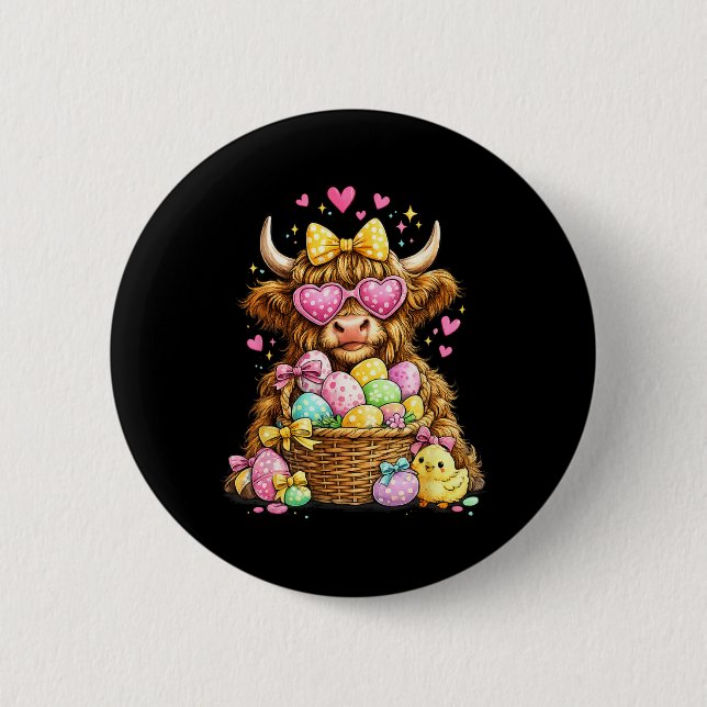 Cute Easter Cow With Eggs Bunny Farm  2 Inch Round Button (Front)