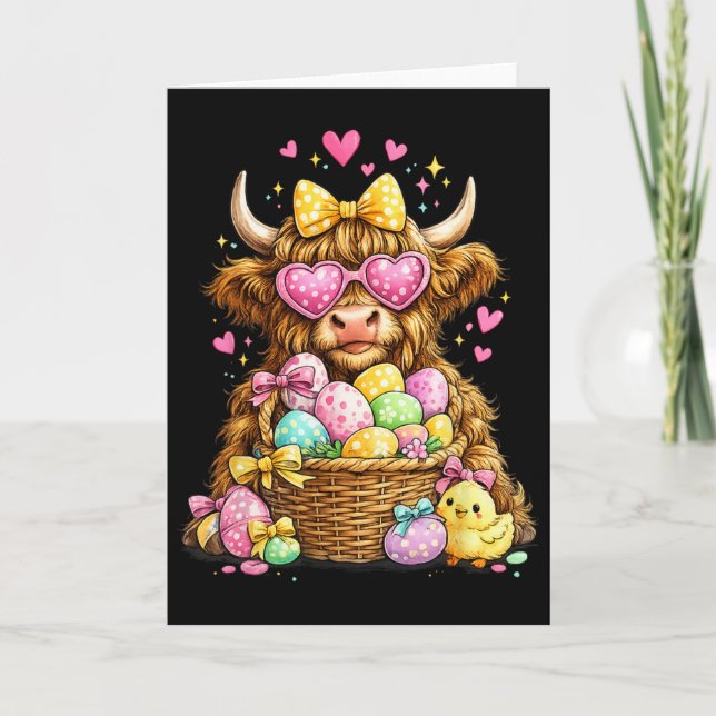 Cute Easter Cow With Eggs Bunny Farm  Card (Front)