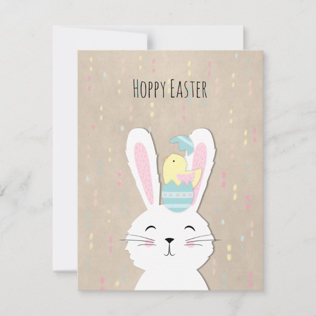 Cute Easter craft style bunny Holiday Card (Front)