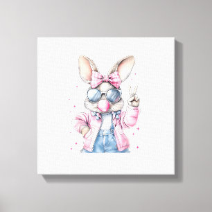 Cute Easter Day Bunny Blowing Bubble Rabbit Women  Canvas Print