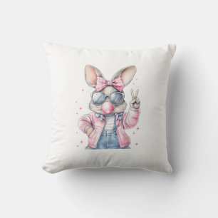 Cute Easter Day Bunny Blowing Bubble Rabbit Women  Throw Pillow