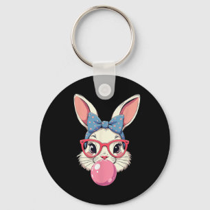 Cute Easter Day Bunny Face With Bandana Heart Gles Keychain