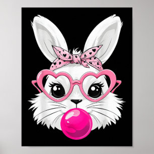 Cute Easter Day Bunny Face With Bandana Heart Gles Poster