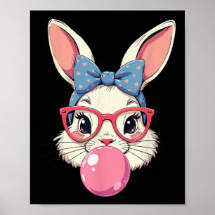 Cute Easter Day Bunny Face With Bandana Heart Gles Poster
