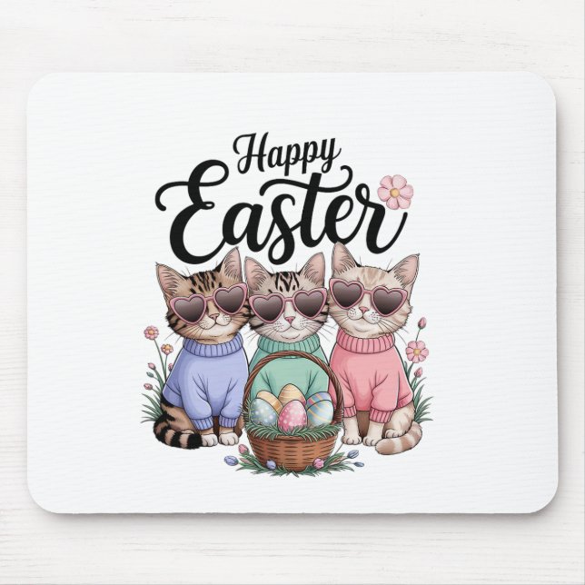Cute Easter Day Cat Bunny Ears Eggs Graphic Men Wo Mouse Pad (Front)