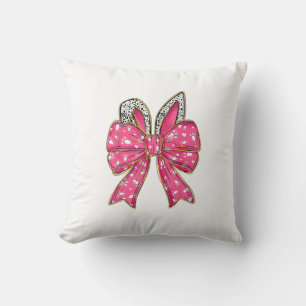 Cute Easter Day Coquette Bow Bunny Rabbit Womens G Throw Pillow
