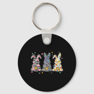 Cute Easter Day Leopard Bunny Floral Happy Easter Keychain