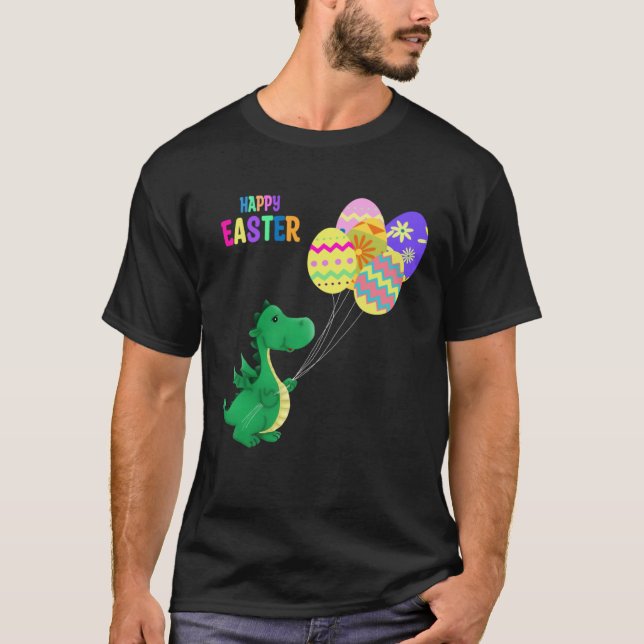 Cute Easter Dino Balloon Design T-Shirt (Front)