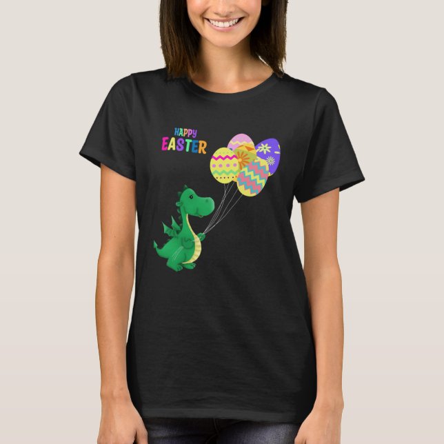 Cute Easter Dino Balloon Design T-Shirt (Front)