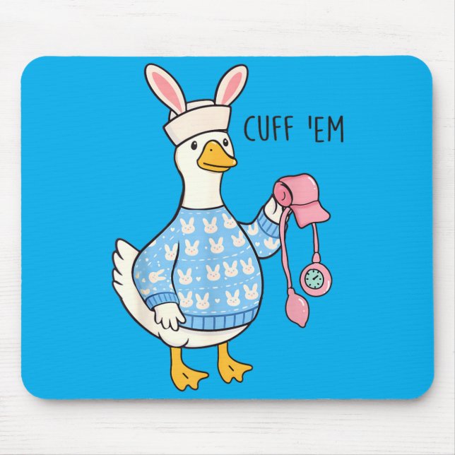 Cute Easter Duck Nurse Wearing Bunny Hat Funny Mouse Pad (Front)