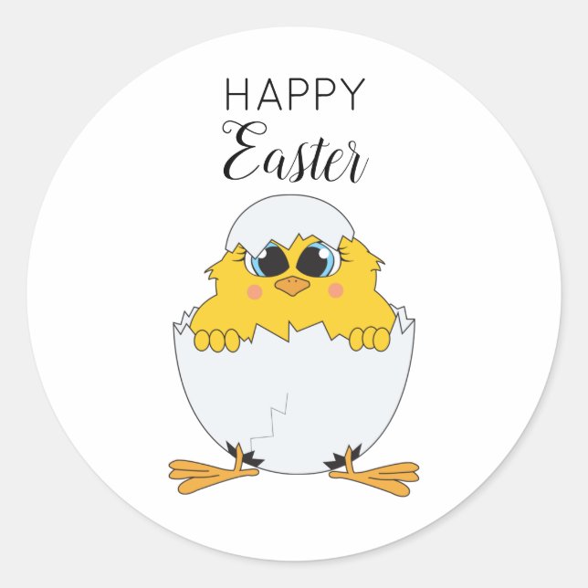 Cute Easter Egg & Chick Happy Easter Classic Round Sticker (Front)