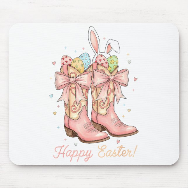 Cute Easter Egg Howdy Western Cowboy Boots Bunny C Mouse Pad (Front)