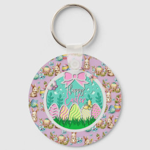 Cute Easter Egg Hunt and Colorful Butterflies Keychain