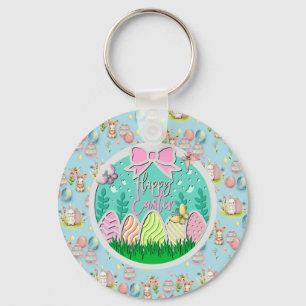 Cute Easter Egg Hunt and Colorful Butterflies Keychain