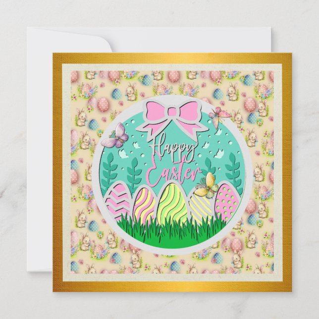 Cute Easter Egg Hunt and Colourful Butterflies Invitation (Front)