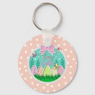 Cute Easter Egg Hunt and Colourful Butterflies Key Keychain
