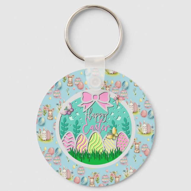 Cute Easter Egg Hunt and Colourful Butterflies Keychain (Front)