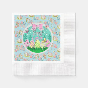 Cute Easter Egg Hunt and Colourful Butterflies Napkin