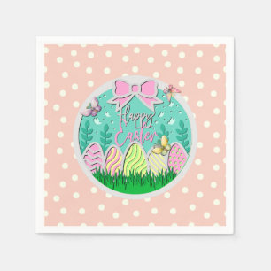 Cute Easter Egg Hunt and Colourful Butterflies Napkin